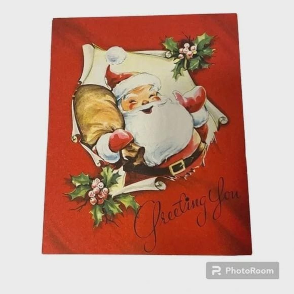 An Artistic Card Red Santa Greeting You Vintage Christmas Card
